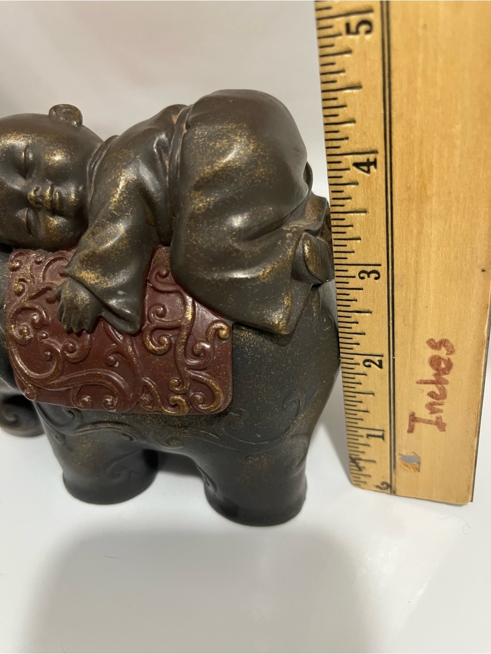 Sleeping Baby Shaolin Monk On Elephant Heavy Trinket Box Zen Decor - Picture 9 of 15